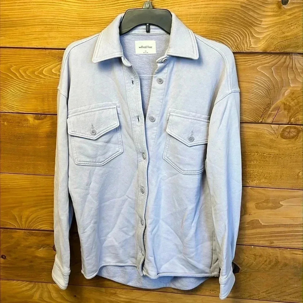 Wilfred Free Relaxed Fit Button-Up Shirt Jacket w Pockets 2XS Oversized Layering